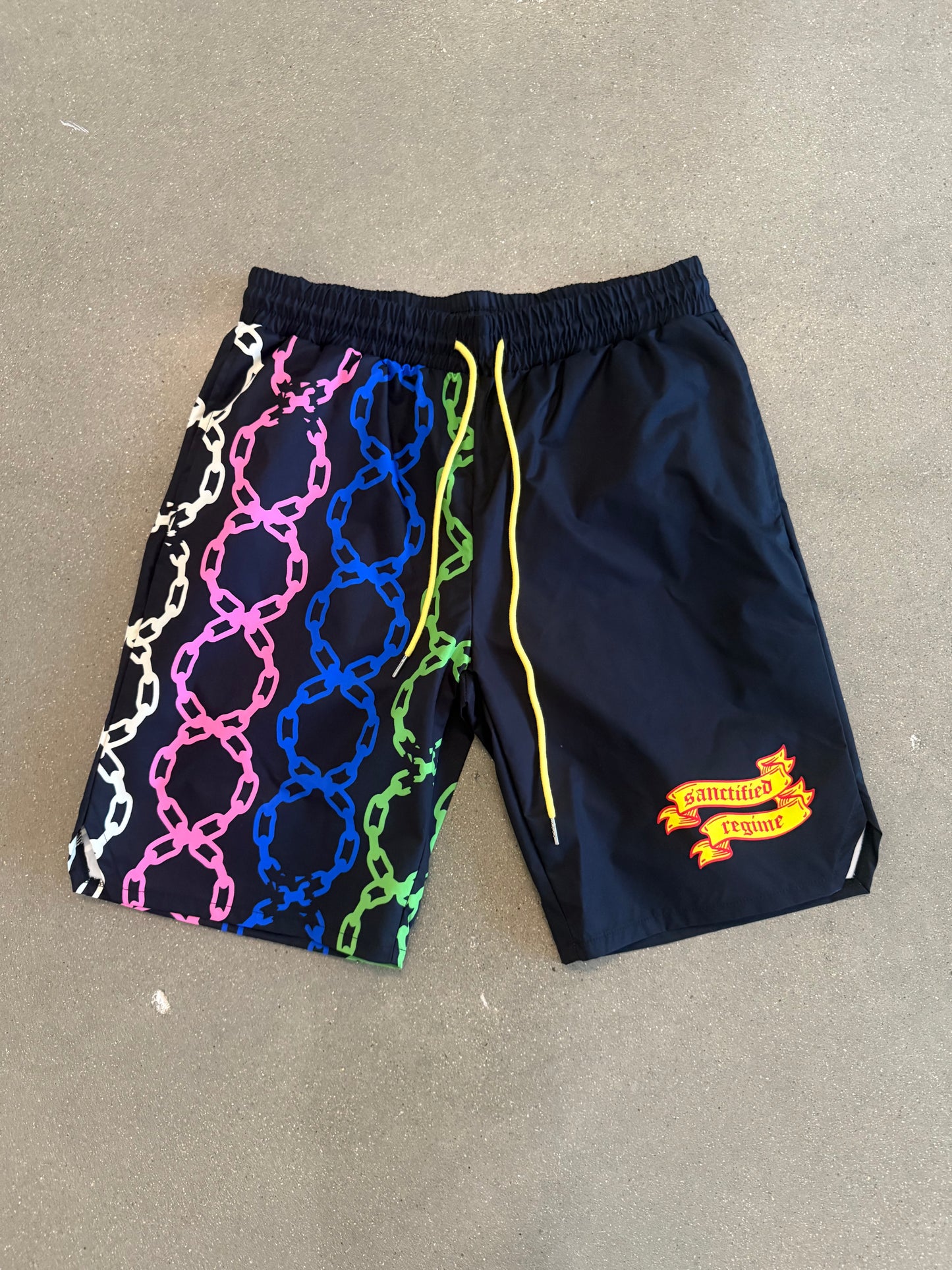 Sanctified Black Multi-Color Chain Shorts