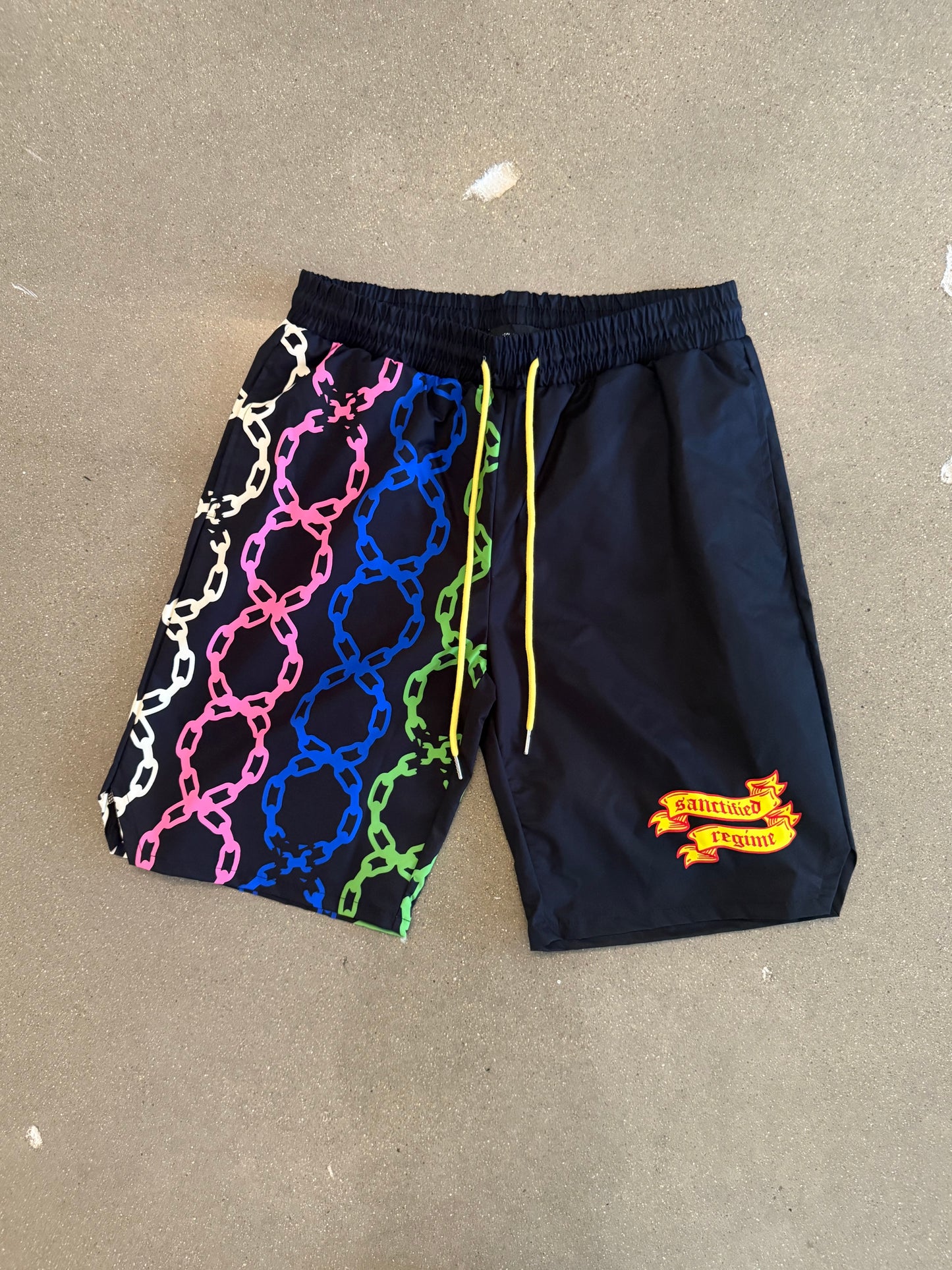Sanctified Black Multi-Color Chain Shorts
