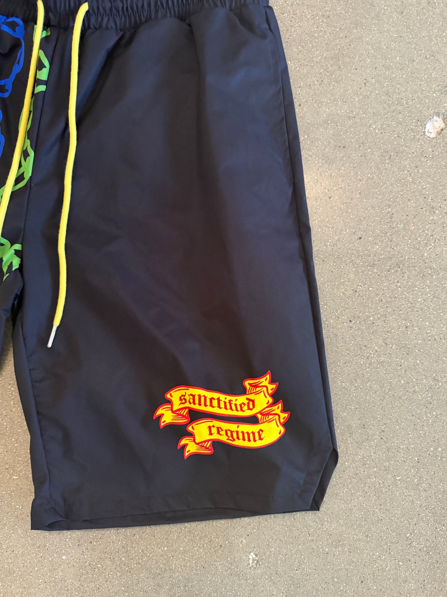 Sanctified Black Multi-Color Chain Shorts