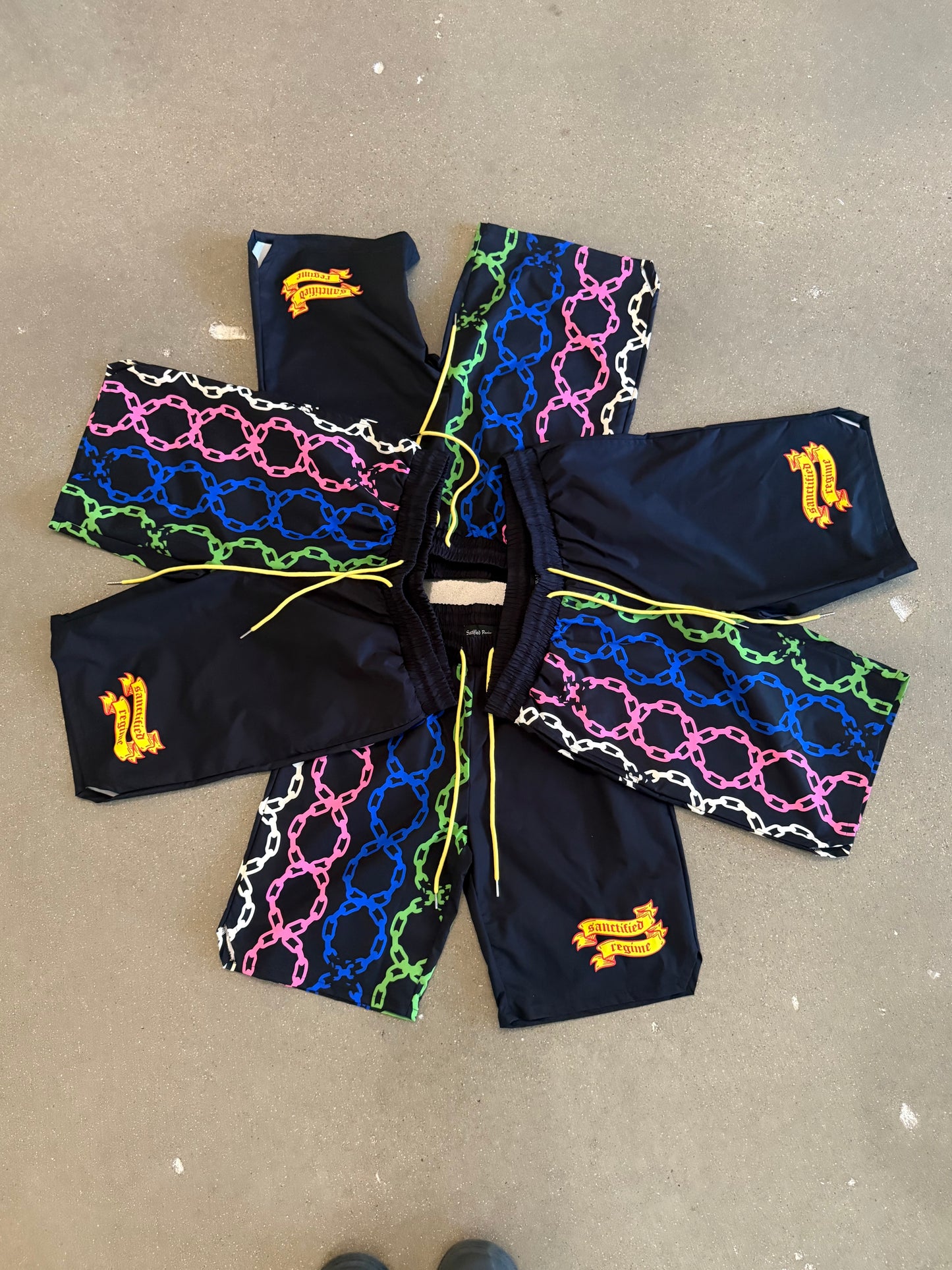 Sanctified Black Multi-Color Chain Shorts